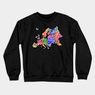 Colorful mandala art map of Europe with text in multicolor pattern Crewneck Sweatshirt